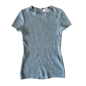 Philosophy Cashmere Small Short Sleeve Sweater Pullover Gray Ribbed Knit